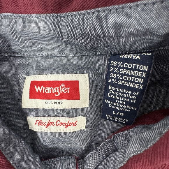 Wrangler Flex For Comfort Button‎ Up Long Sleeve Shirt Men's size LARGE Burgundy - Picture 6 of 6